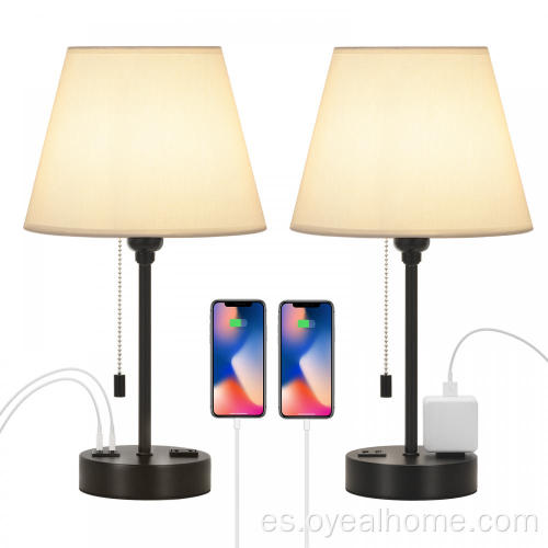 Lámpara de mesa con puertos USB duales y enchufe